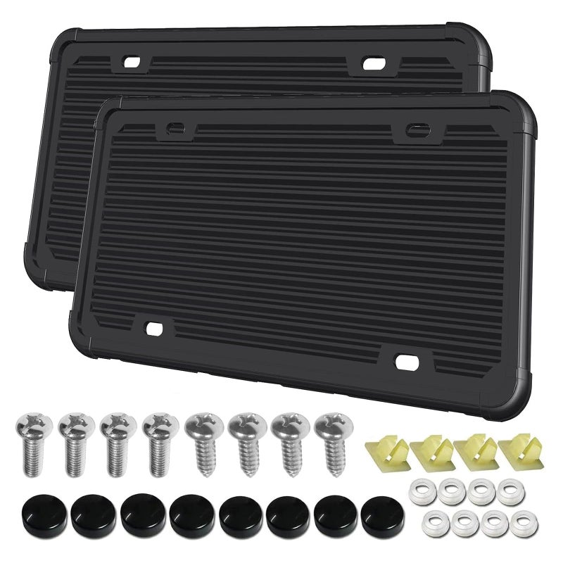 Aootf Black License Plate Frames-2 Pack Silicone License Plate Cover Front & Rear Tag Slim Holder with Screws, Screw Caps, with Rust-Proof. Rattle-Proof. Weather-Proof. for Women & Men - Image 1
